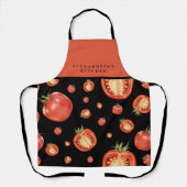 Tablier Motif de tomate rouge et noir | Votre nom + Cuisin (Recto)