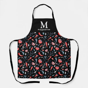 Tablier Motif de tomates Monogramme noir Nom végétable
