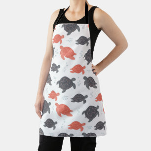 Tablier Motif de Tortue de Mer Minimaliste Blanc et Gris
