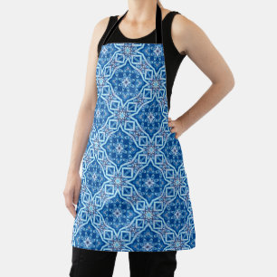 Tablier Motif de tuiles carré à fleurs de couleur bleue