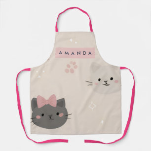 Tablier Motif de visage de chat Kawaii pastel personnalisé