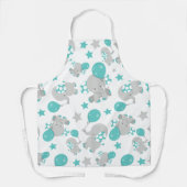 Tablier Motif Des Eléphants, Eléphants Mignons - Gris Bleu (Recto)