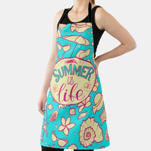 Tablier Motif d'été sur arrière - plan turquoise : paraplu (Insitu)