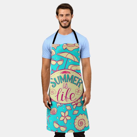 Tablier Motif d'été sur arrière - plan turquoise : paraplu (Porté)