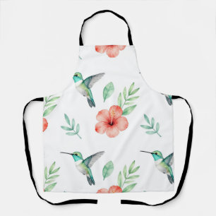 Tablier Motif d'Hibiscus au Colibri Turquoise