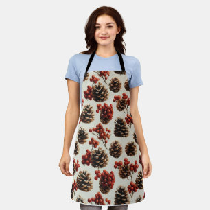 Tablier Motif d'hiver des pins et des baies rouges