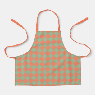 Tablier Motif diamant à carreaux vert olive et rose saumon