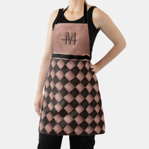 Tablier Motif Diamond Or Noir et Rose avec Monogramme