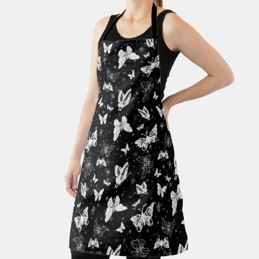 Tablier Motif d'illustration noir blanc papillon (Insitu)