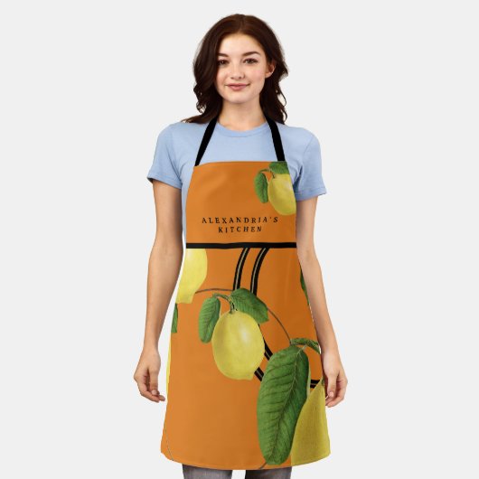 Tablier Motif d'impression citron orange | Votre nom + Cui (Porté)