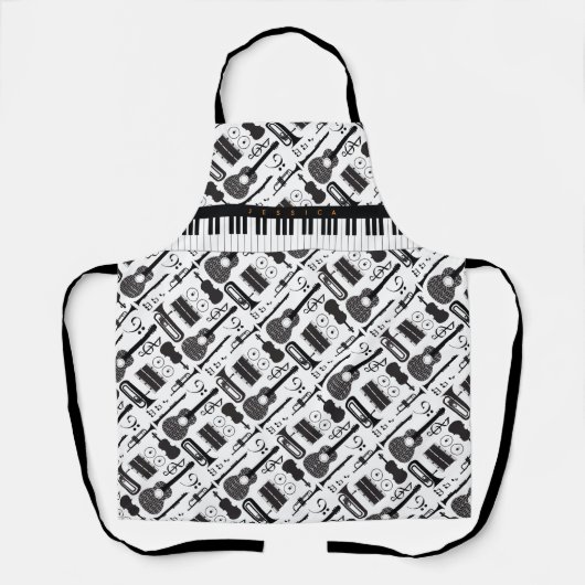 Tablier Motif d'instruments de musique modernes en noir et (Recto)