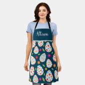 Tablier Motif d'oeuf de Pâques avec fleurs nom personnalis (Porté)