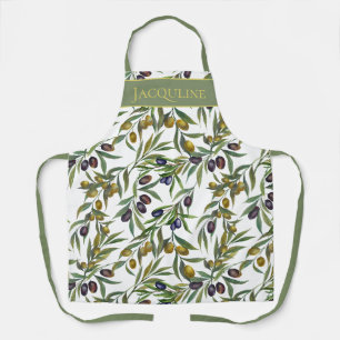 Tablier Motif d'olive de campagne française à l'aquarelle