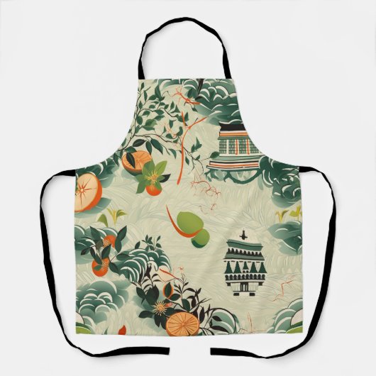 Tablier Motif d'oranges Ethereales avec temples Zen (Recto)