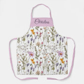 Tablier Motif Élégant de Fleur Sauvage Rose Violet Nom Per (Recto)