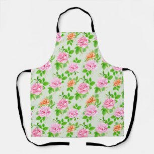 Tablier Motif élégant de roses florales feuilles vertes-23