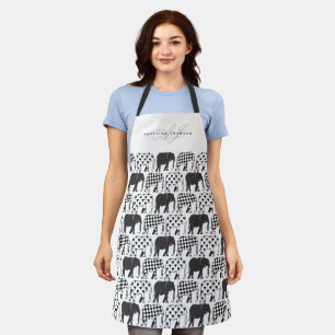 Tablier Motif éléphant noir et blanc Nom