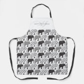 Tablier Motif éléphant noir et blanc Nom (Recto)