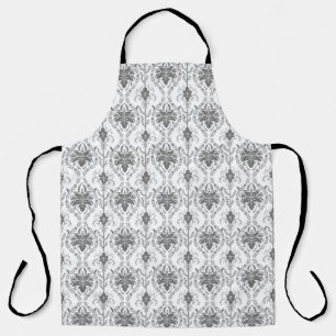 Tablier Motif en ajouré damassé blanc et gris