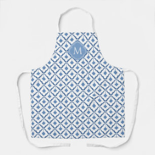 Tablier Motif en céramique bleu et blanc avec Monogramme