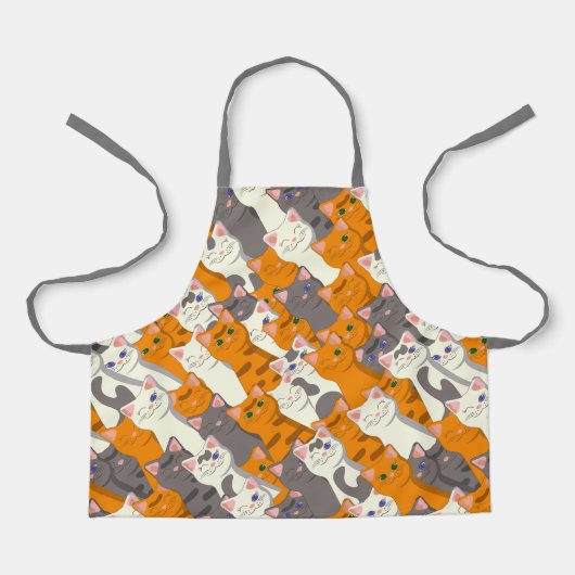 Tablier Motif en diagonale du chat noir blanc gingembre (Recto)