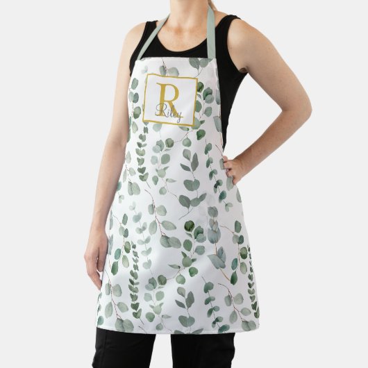 Tablier Motif Eucalyptus Vert Monogramme (Insitu)