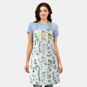 Tablier Motif Eucalyptus Vert Monogramme (Porté)
