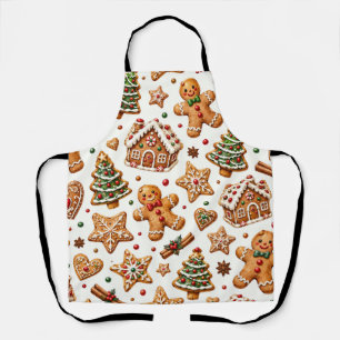Tablier Motif festif de Noël au pain d'épices aquarelle