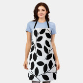 Tablier Motif Feuille noir (Porté)