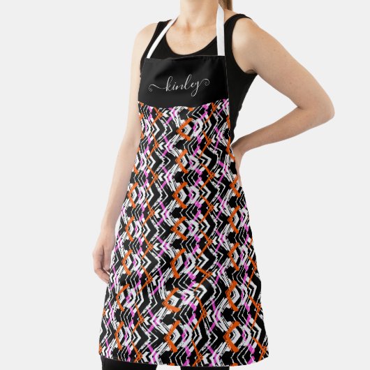 Tablier Motif Flèche De Main Noire, Orange Et Rose (Insitu)