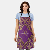 Tablier Motif fleur monogramme or et pourpre royal (Porté)