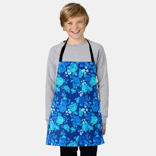 Tablier Motif Fleurs Rose Bleue Classique-87600 (Porté)