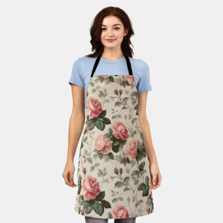 Tablier Motif floral à la crème de rose rose classique