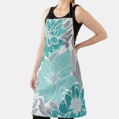 Tablier Motif Floral, Aqua, Turquoise, Turquoise et Gris (Insitu)