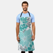Tablier Motif Floral, Aqua, Turquoise, Turquoise et Gris (Porté)
