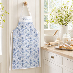 Tablier Motif floral aquarelle bleu moderne