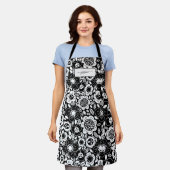Tablier Motif floral avec nom en écriture cursive (Porté)