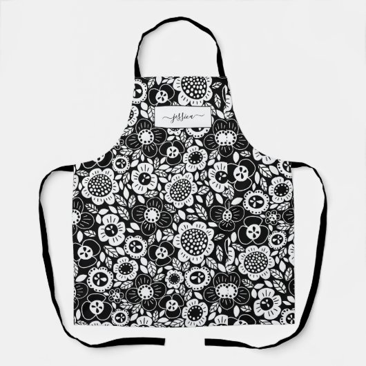 Tablier Motif floral avec nom en écriture cursive (Recto)