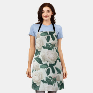 Tablier Motif floral blanc de pivoine crème minimal