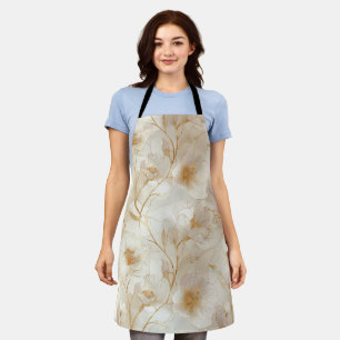 Tablier Motif floral blanc or doux élégant