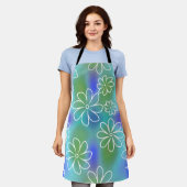Tablier Motif floral bleu et vert (Porté)