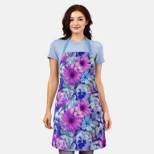Tablier Motif Floral bleu magenta rose
