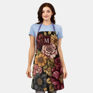 Tablier Motif Floral Bourgogne Monogramme Apron