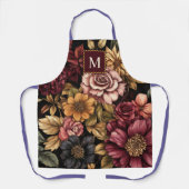 Tablier Motif Floral Bourgogne Monogramme Apron (Recto)