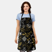 Tablier Motif floral complexe avec or et blanc (Porté)