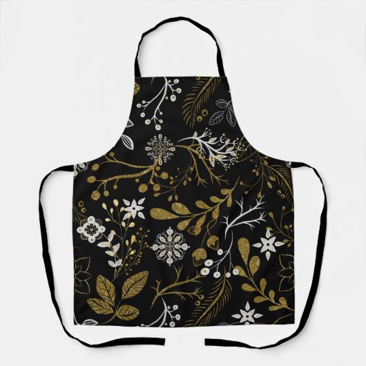 Tablier Motif floral complexe avec or et blanc (Recto)