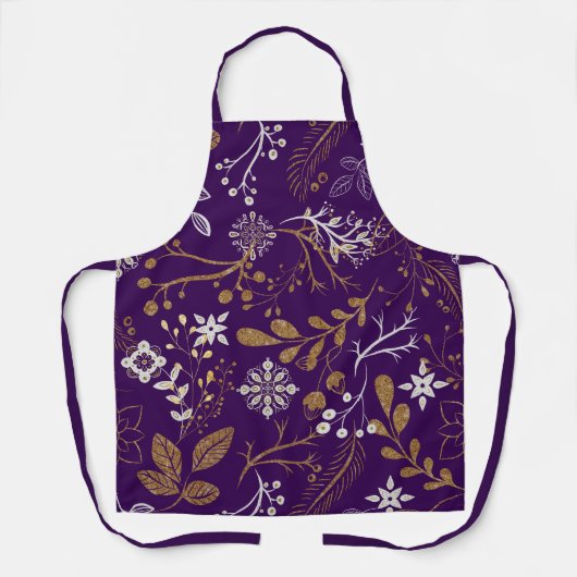 Tablier Motif floral complexe avec or et blanc  (Recto)