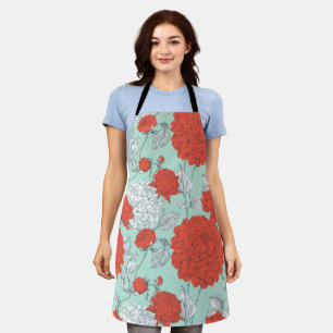 Tablier Motif floral de corail dessiné à la main en menthe