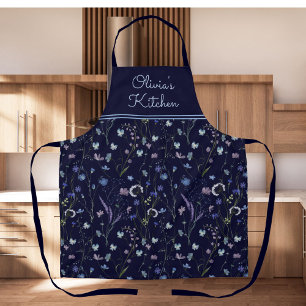 Tablier Motif Floral de Fleur Sauvage Jolie Violet Bleu