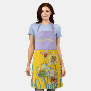 Tablier Motif floral de narcisse jaune viola fleur de prin